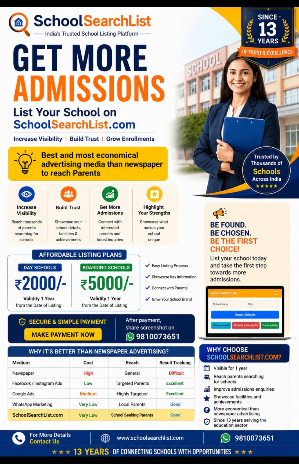 List your school on schoolsearchlist.com: Better than newspaper advertising, learn about affordable listing plans